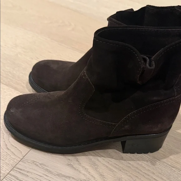 Women’s Dark Brown Suede Ankle Booties - Casual Slip-On - Picture 3 of 7
